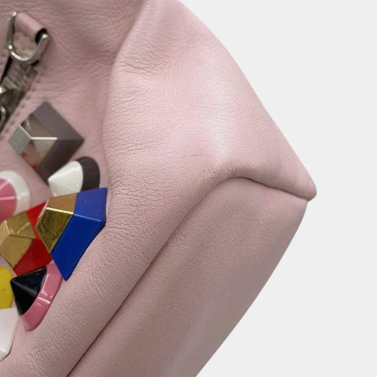 Pre Owned Fendi Bolsa Vitto Dolce Studded Shoulder Bag Pink Leather