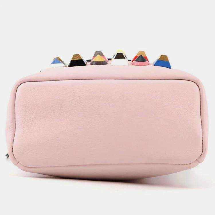 Pre Owned Fendi Bolsa Vitto Dolce Studded Shoulder Bag Pink Leather