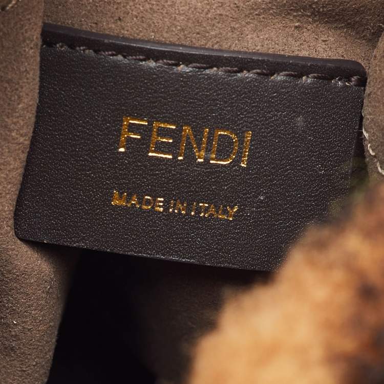 Pre Owned Fendi Brown Shearling Fur and Leather Mini Mon Tresor Drawstring Bucket Bag