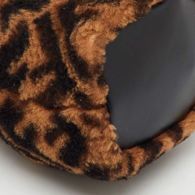 Pre Owned Fendi Brown Shearling Fur and Leather Mini Mon Tresor Drawstring Bucket Bag