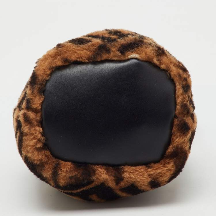 Pre Owned Fendi Brown Shearling Fur and Leather Mini Mon Tresor Drawstring Bucket Bag