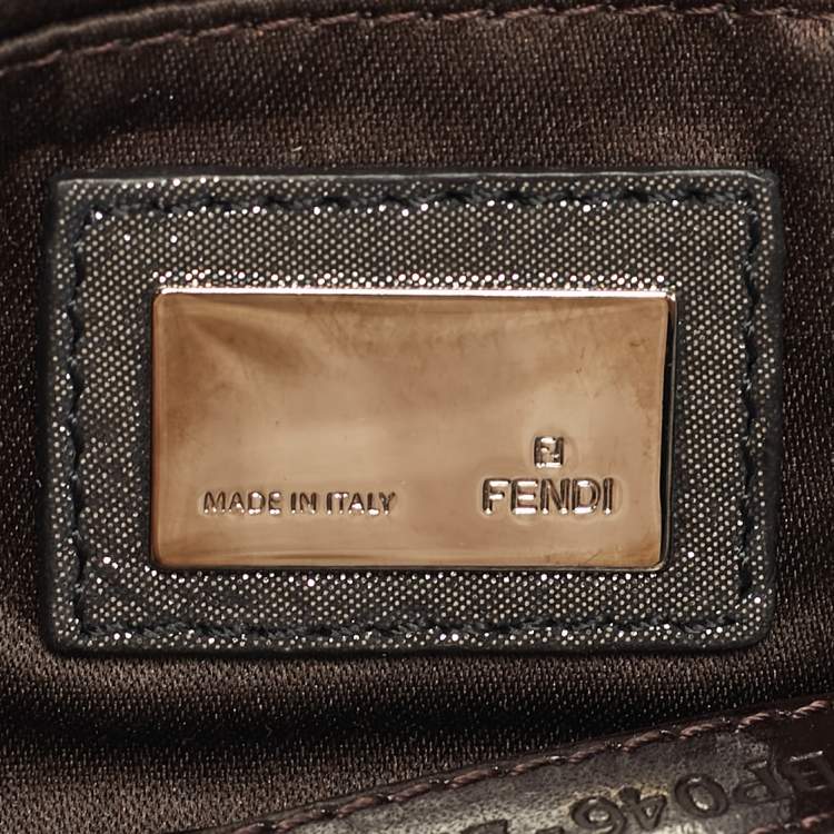 Pre Owned Fendi Metallic Grey Shimmer Leather Mia Pochette Bag