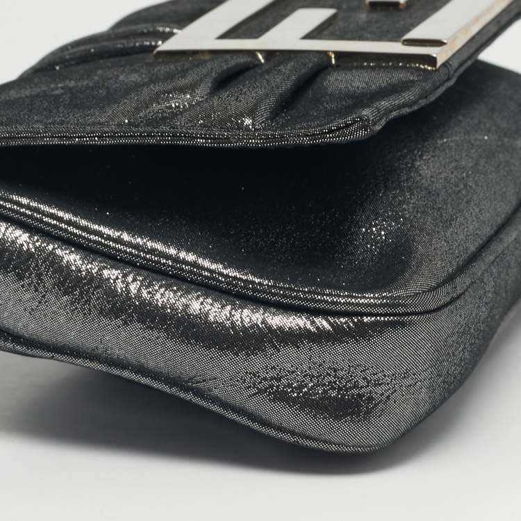 Pre Owned Fendi Metallic Grey Shimmer Leather Mia Pochette Bag
