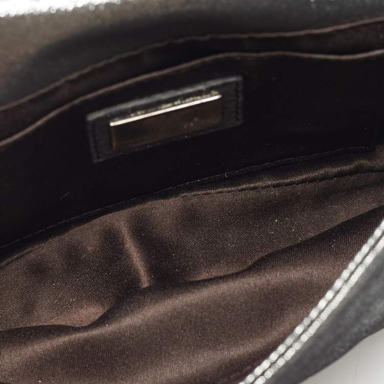 Pre Owned Fendi Metallic Grey Shimmer Leather Mia Pochette Bag