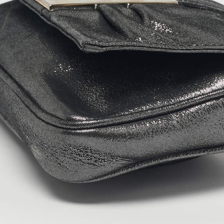 Pre Owned Fendi Metallic Grey Shimmer Leather Mia Pochette Bag