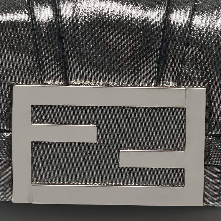 Pre Owned Fendi Metallic Grey Shimmer Leather Mia Pochette Bag