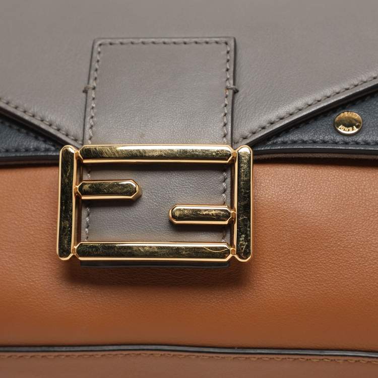 Pre Owned Fendi Multicolor Leather Medium Flip Baguette Crossbody Bag