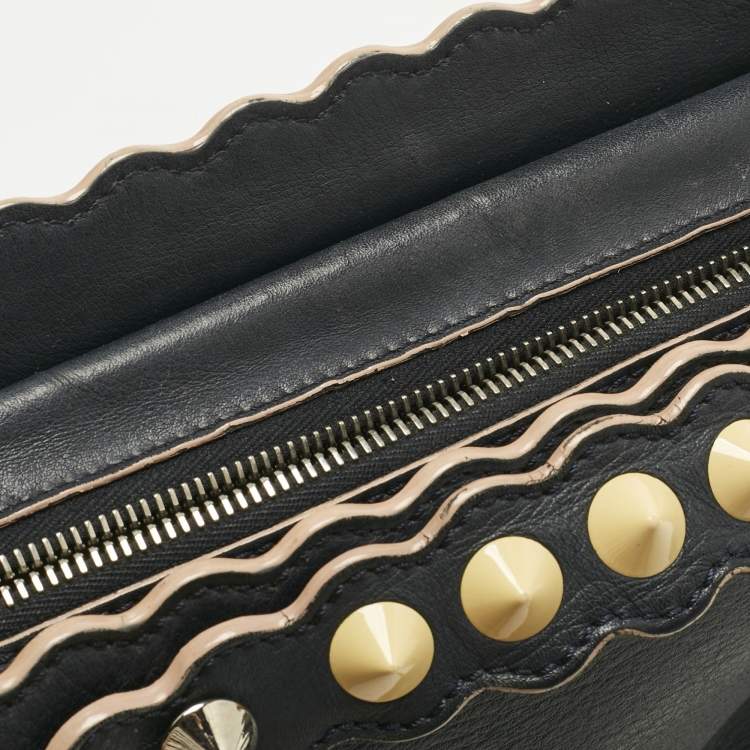 Pre Owned Fendi Navy Blue Leather Medium By The Way Scalloped Bag