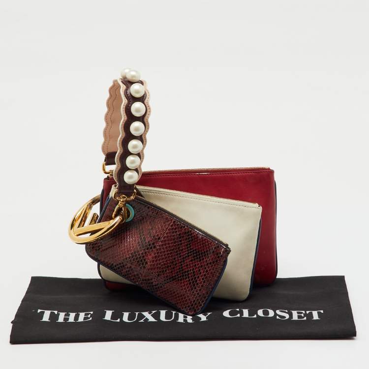 Pre Owned Fendi Multicolor Snakeskin and Leather Triplette Clutch Bag