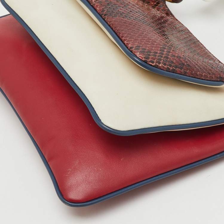 Pre Owned Fendi Multicolor Snakeskin and Leather Triplette Clutch Bag