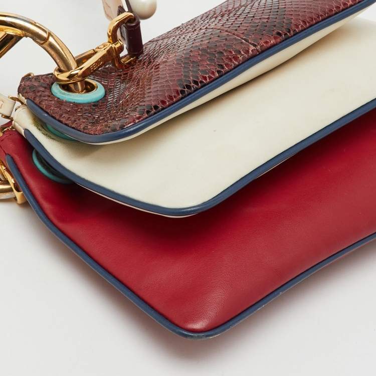Pre Owned Fendi Multicolor Snakeskin and Leather Triplette Clutch Bag