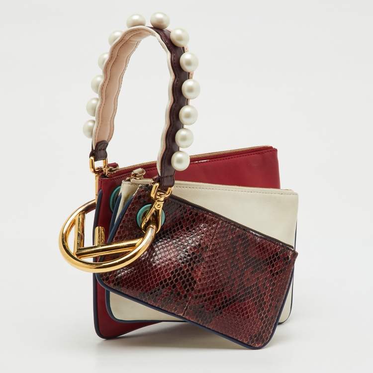 Pre Owned Fendi Multicolor Snakeskin and Leather Triplette Clutch Bag