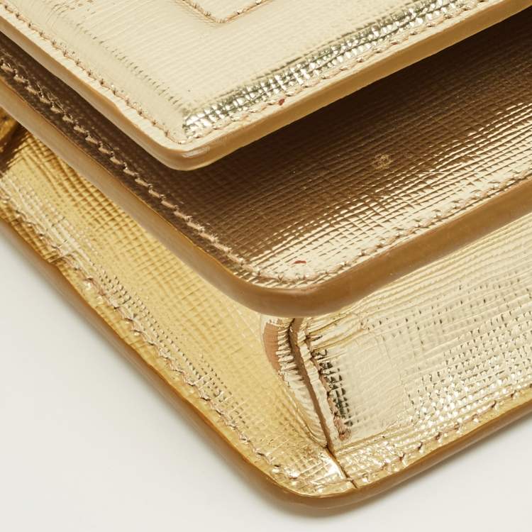 Pre Owned محفظة فندي سلسلة أنبوب جلد سوداء