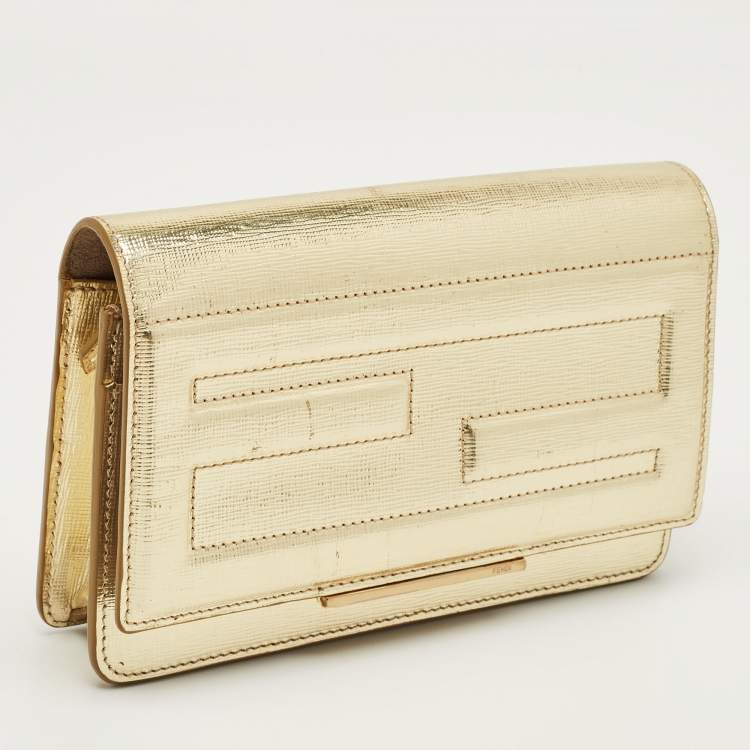 Pre Owned محفظة فندي سلسلة أنبوب جلد سوداء