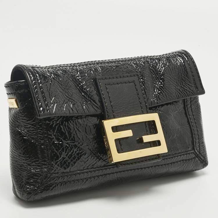 Pre Owned Fendi Black Patent Leather Baguette Clutch