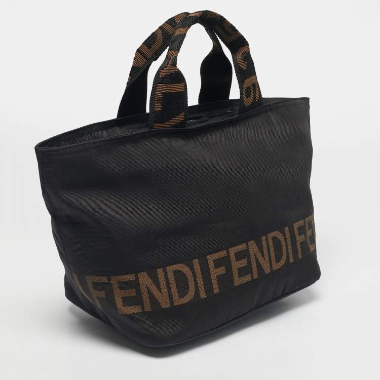 Pre Owned Fendi Black/Brown Canvas Logo Tote