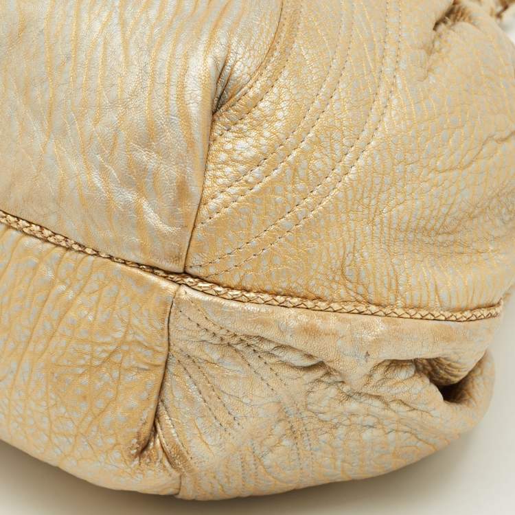 Pre Owned Fendi Gold Textured Leather Spy Hobo