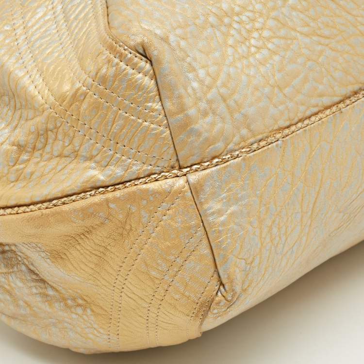 Pre Owned Fendi Gold Textured Leather Spy Hobo