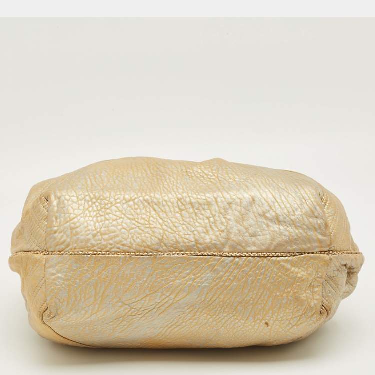 Pre Owned Fendi Gold Textured Leather Spy Hobo