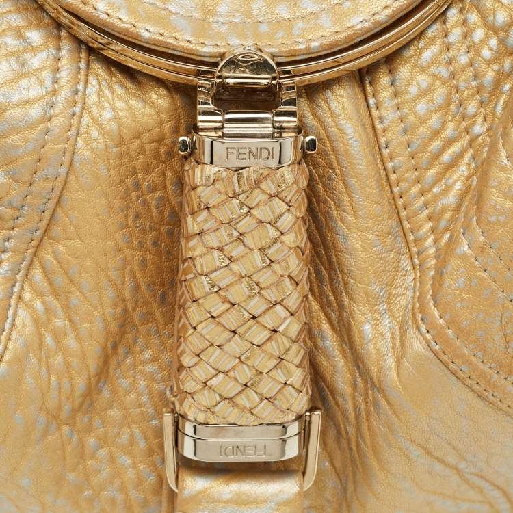 Pre Owned Fendi Gold Textured Leather Spy Hobo