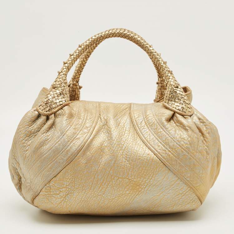 Pre Owned Fendi Gold Textured Leather Spy Hobo