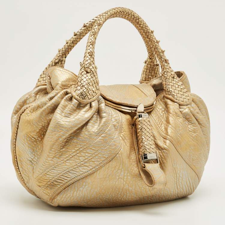 Pre Owned Fendi Gold Textured Leather Spy Hobo