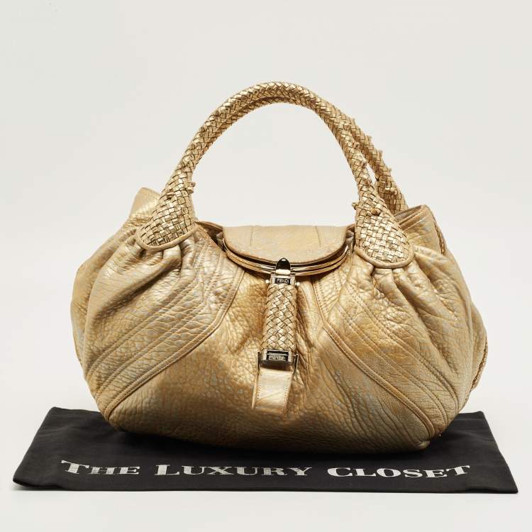 Pre Owned Fendi Gold Textured Leather Spy Hobo