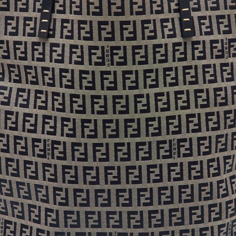 Pre Owned Fendi Navy Blue/Beige Zucchino Canvas and Leather Vintage Shopper Tote