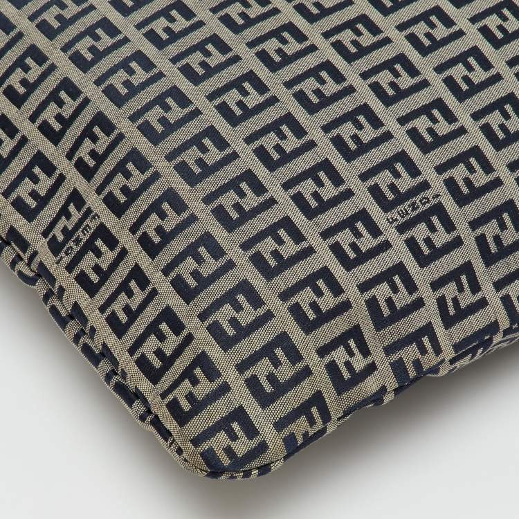 Pre Owned Fendi Navy Blue/Beige Zucchino Canvas and Leather Vintage Shopper Tote