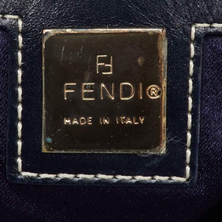 Pre Owned Fendi Navy Blue/Beige Zucchino Canvas and Leather Vintage Shopper Tote