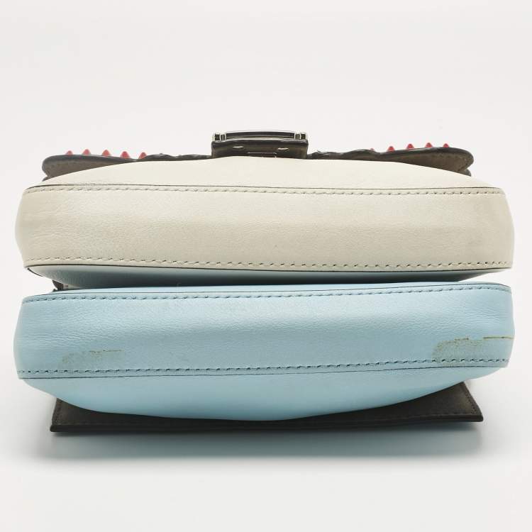 Pre Owned Fendi Multicolor Leather Micro Studded Bow Double Baguette Bag