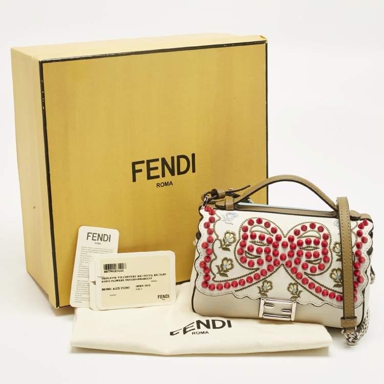 Pre Owned Fendi Multicolor Leather Micro Studded Bow Double Baguette Bag