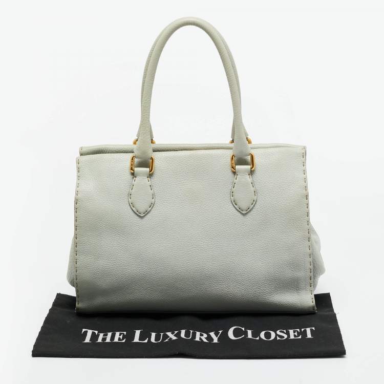 Pre Owned Fendi Mint Green Selleria Leather Firenze Frame Tote