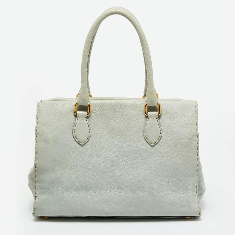 Pre Owned Fendi Mint Green Selleria Leather Firenze Frame Tote
