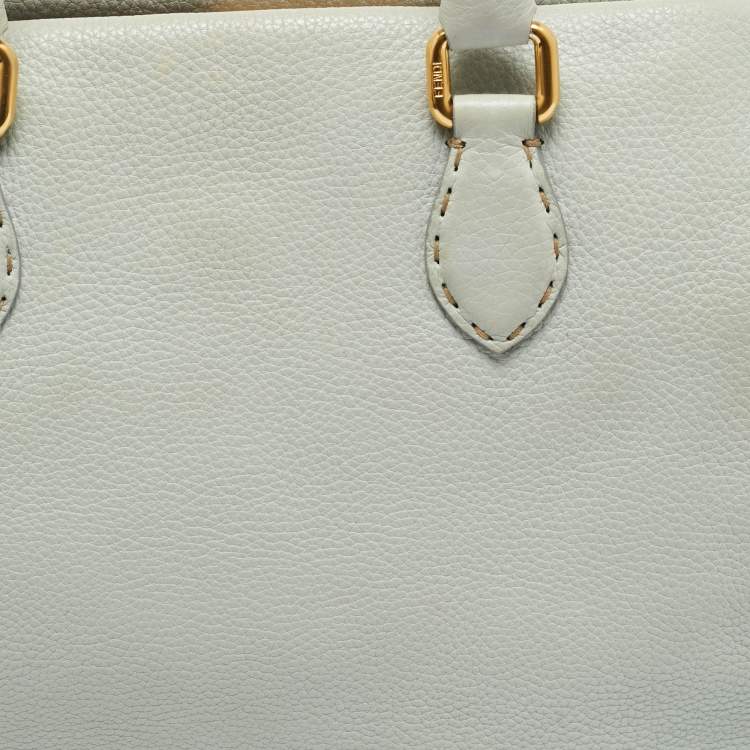 Pre Owned Fendi Mint Green Selleria Leather Firenze Frame Tote