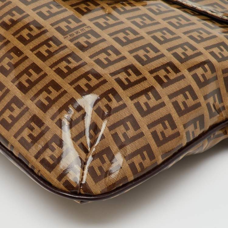 Pre Owned Fendi Brown Zucchino Coated Canvas Mama Baguette Bag