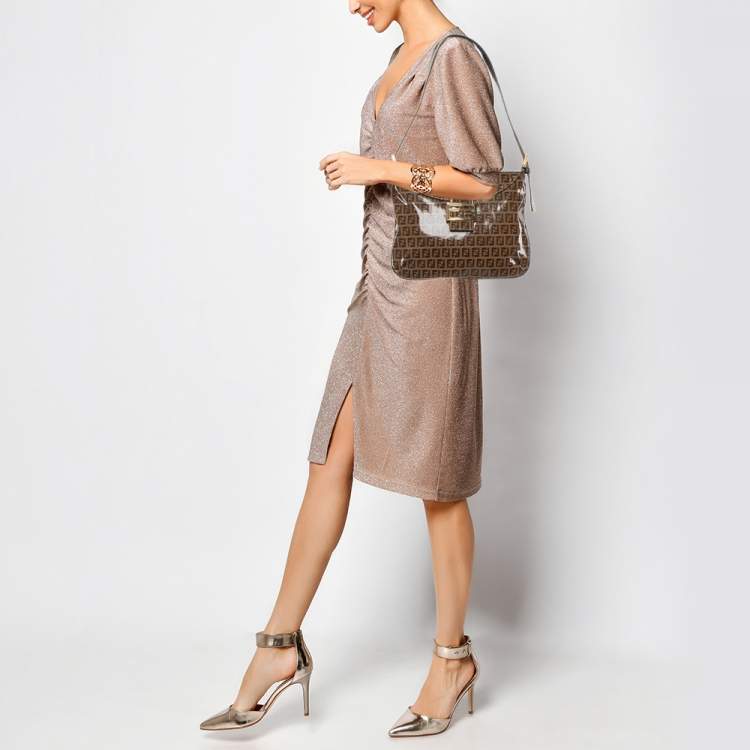 Pre Owned Fendi Brown Zucchino Coated Canvas Mama Baguette Bag