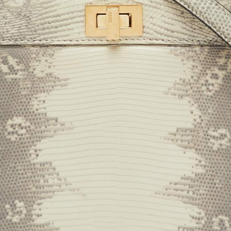 Pre Owned Fendi Grey/White Lizard Peekaboo ISeeU Petite Top Handle Bag