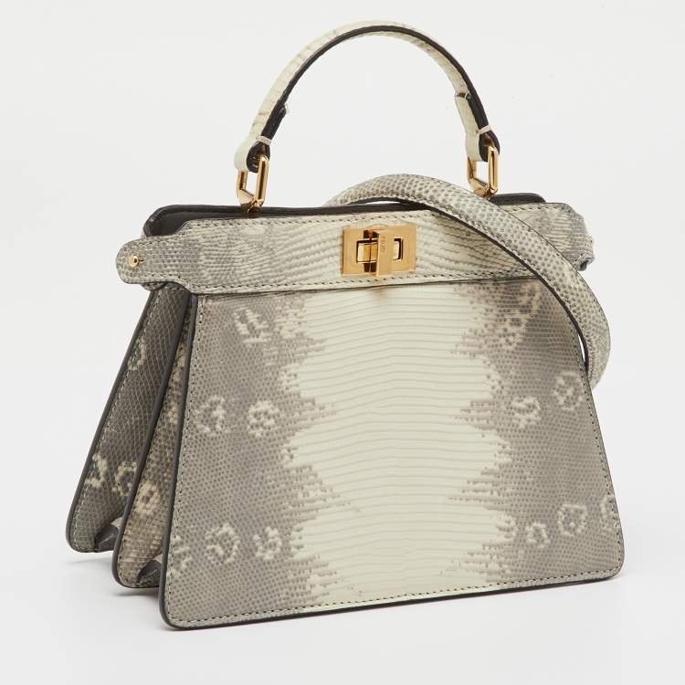 Pre Owned Fendi Grey/White Lizard Peekaboo ISeeU Petite Top Handle Bag