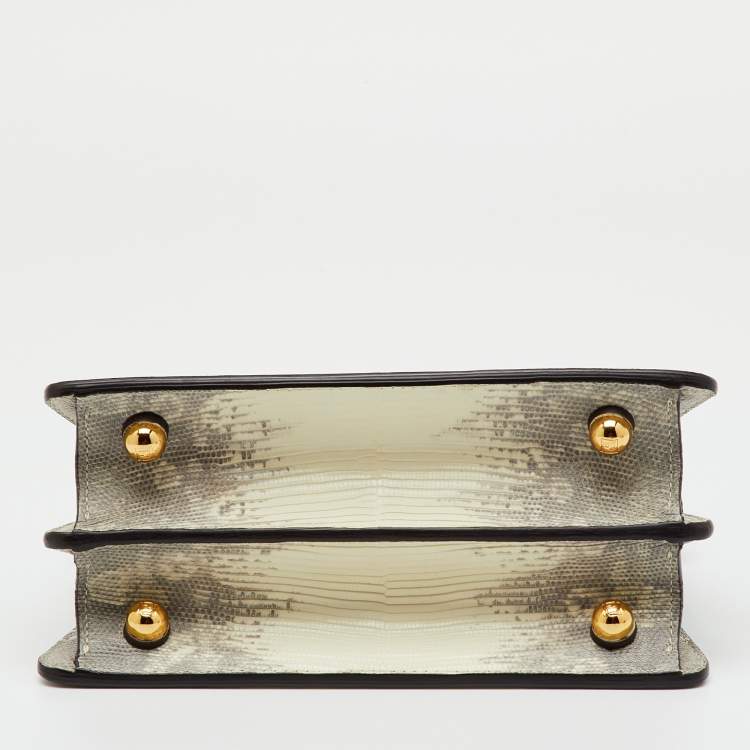 Pre Owned Fendi Grey/White Lizard Peekaboo ISeeU Petite Top Handle Bag