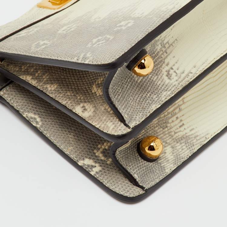 Pre Owned Fendi Grey/White Lizard Peekaboo ISeeU Petite Top Handle Bag