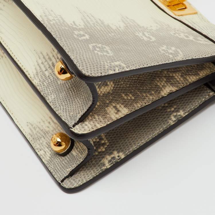 Pre Owned Fendi Grey/White Lizard Peekaboo ISeeU Petite Top Handle Bag