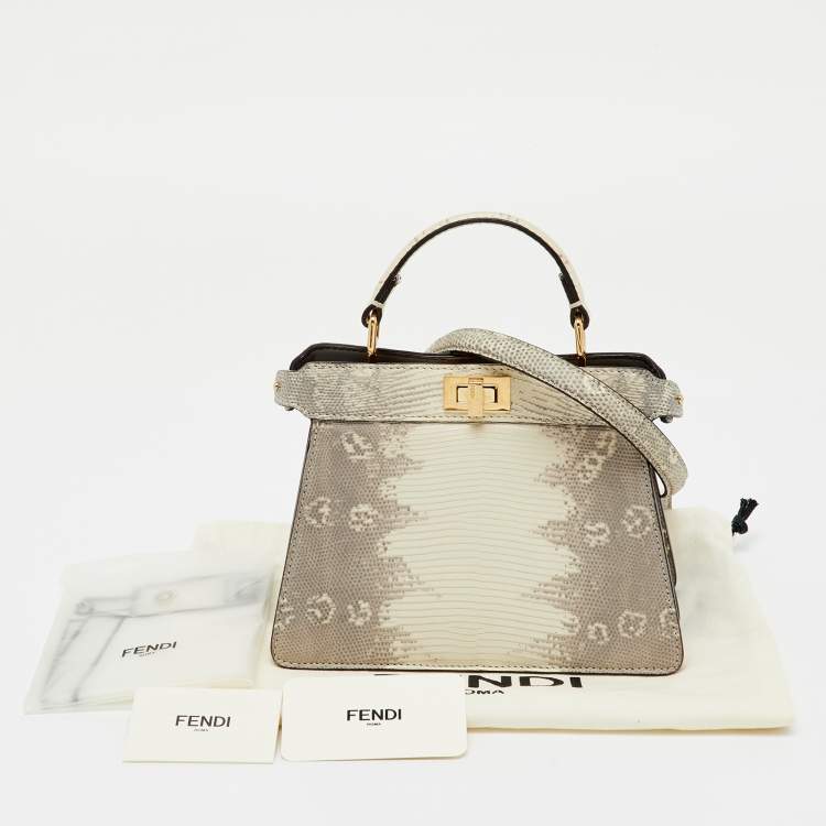 Pre Owned Fendi Grey/White Lizard Peekaboo ISeeU Petite Top Handle Bag