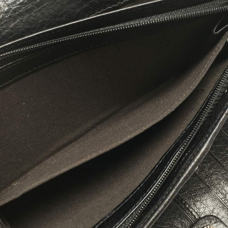 Pre Owned Fendi Black Zucca Fabric and Leather Logo Trifold Continental Wallet