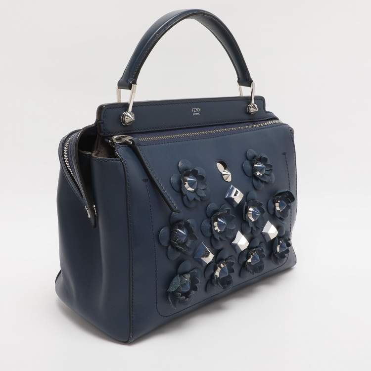 Pre Owned Fendi Blue Leather Dotcom Top Handle Bag