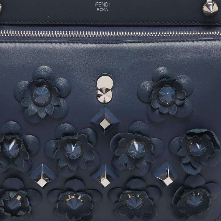 Pre Owned Fendi Blue Leather Dotcom Top Handle Bag