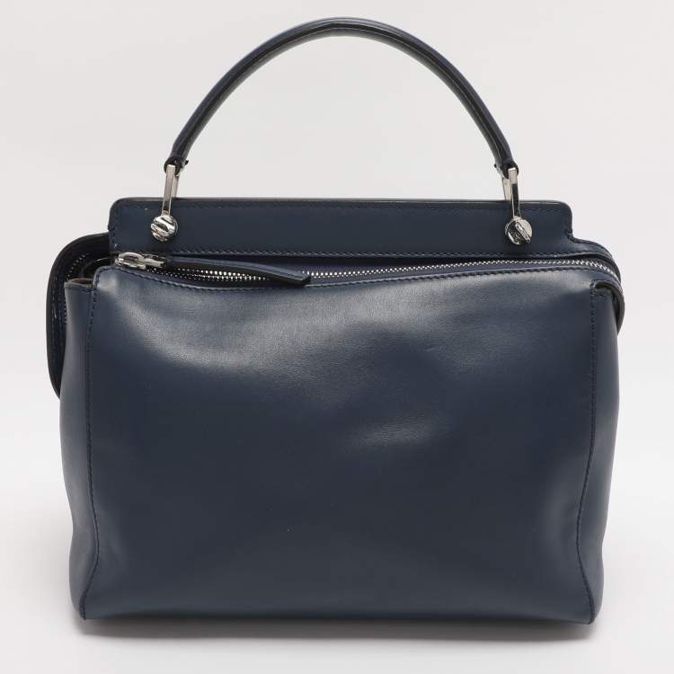 Pre Owned Fendi Blue Leather Dotcom Top Handle Bag