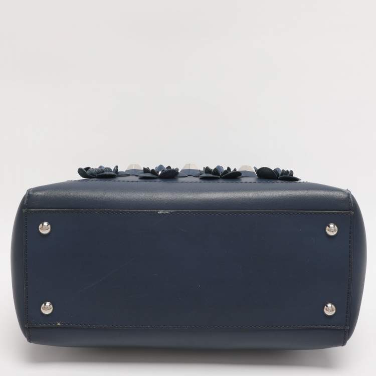 Pre Owned Fendi Blue Leather Dotcom Top Handle Bag