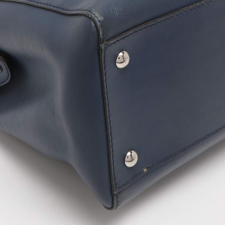 Pre Owned Fendi Blue Leather Dotcom Top Handle Bag