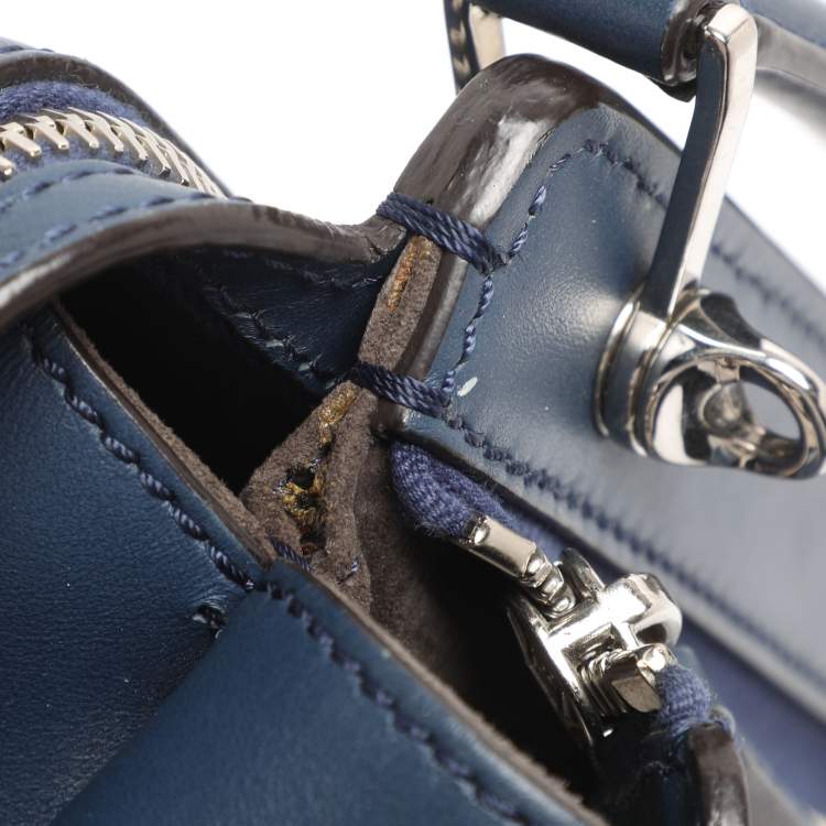 Pre Owned Fendi Blue Leather Dotcom Top Handle Bag